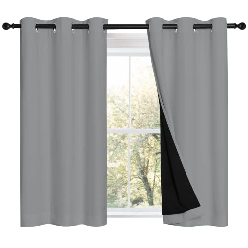 Image of NICETOWN Silver Grey 100% Blackout Curtains with Black Liners, Thermal Insulated Full Blackout 2-Layer Curtains, Energy Efficiency Window Draperies for Dining Room (2 Panels, 42-inch W by 45-inch L)
