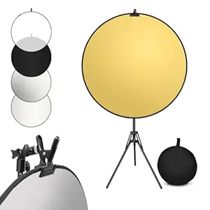 LimoStudio 43 inch [5 Color in 1] Round Photo Lighting Reflector, Pop Up Disc Reflector Kit, White/Black/Silver/Gold/Translucent, with Studio Light Stand, Super Clamp Mount Bracket, AGG3270