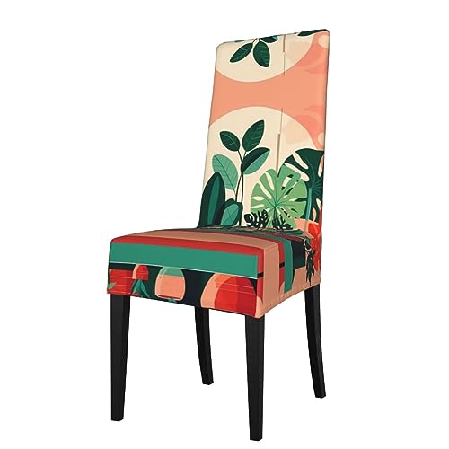 BROLEO Indoor Potted Green Plants Prints Elastic Polyester Ammonia Dining Chair Cover - Protection Cover for Dining Chair Removable
