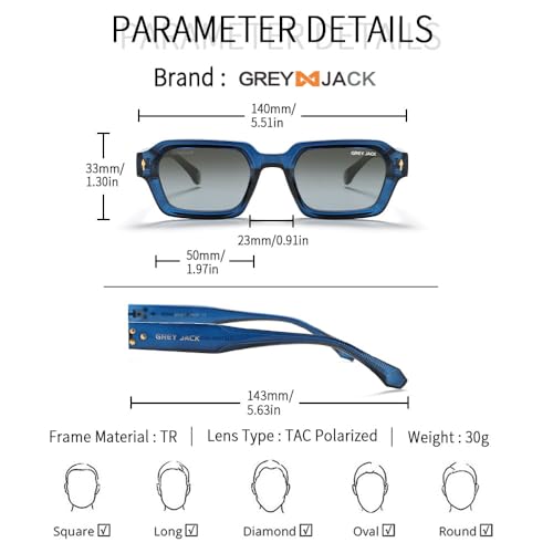 Image of grey jack TR90 Rectangle Polarized Sunglasses for Men Women,Stylish Full Rim Eyewear for UV Protection 21040