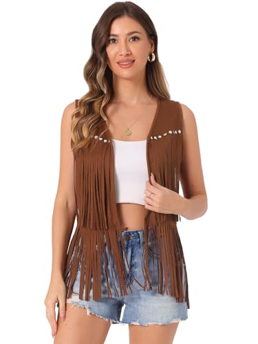 Image of Allegra K Women's Fringe Top Vest Open Front Western 70s Outfits Faux Suede Tassel Cardigan