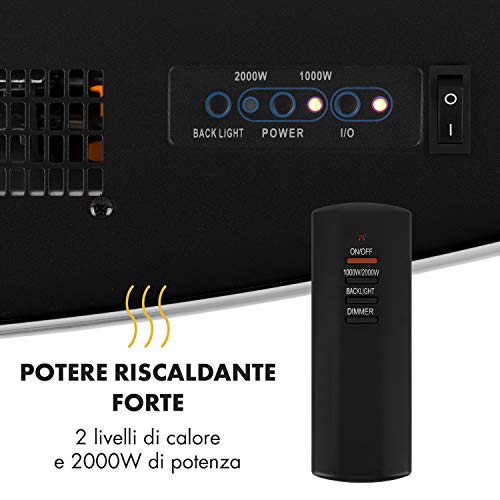 Klarstein Lausanne - horizontale elektrische wandhaard, 1000 of 2000 watt vermogen, elektrische ventilatorkachel, gemaakt van glas, vlamillusie, afstandsbediening, wit - Afbeelding 6