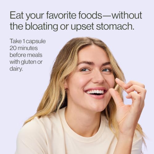 Image of Hilma Dairy and Gluten Digestive Enzymes, 60 Vegan Capsules | oNatural Gluten & Dairy Relief Pills for Gut Health & Bloating Relief with Lactase, Dandelion Root & Digestive Enzymes