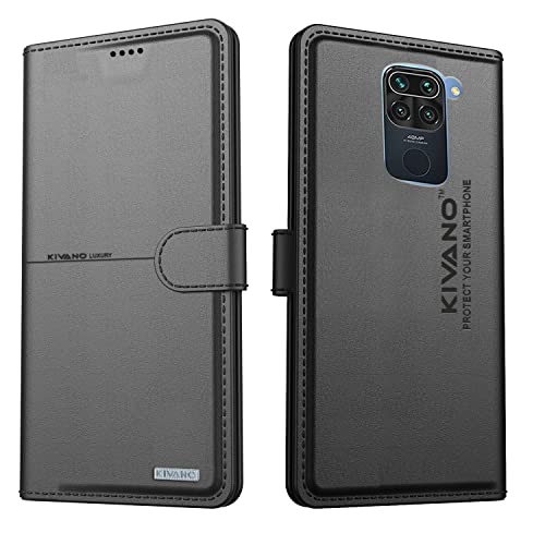 Image of KIVANO Professional Series Wallet Case for Xiaomi Redmi Note 9 | Luxurious Design | Handcrafted Unique | Premium | PU Leather Flip Cover | Card Slots | Kickstand | Magnetic Closure - Black