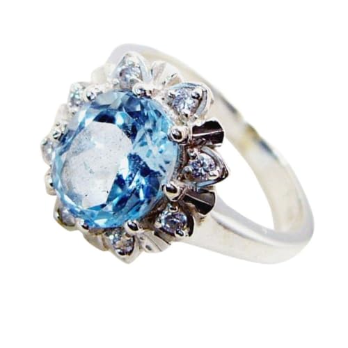 Bague topaze bleue véritable argent sterling femmes halo ovale N