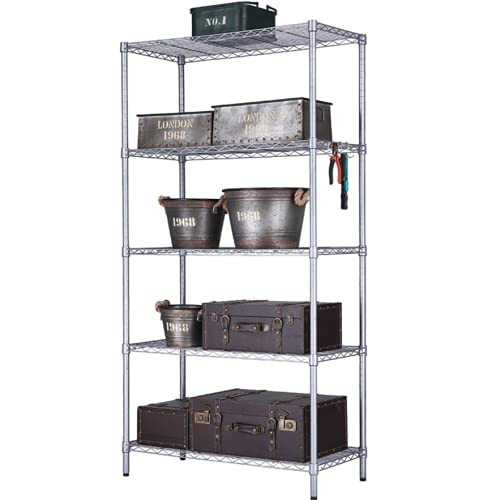 5 Tier Wire Shelving Rack Storage Metal Shelf Wire Shelving Unit 72" Hx36 Wx14 D 1250 Lbs Capacity Sturdy Steel Heavy Duty 5 Tier Layer Rack For Restaurant Garage Pantry Kitchen Garage Rack Chrome #TOP6