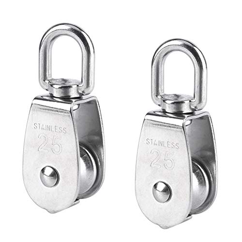 BuxiuGK 2 Pièces 25 mm Poulie Simple Poulie en Acier INOX Poulie de Levage Capacité de la Poulie 150 kg - Argent Cover