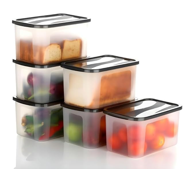 Image of SR Plastic Airtight Storage Container for Kitchen, Pantry and Home Organization | Multipurpose Stackable Refrigerator Organizer for Snacks, Fruits, Bread and Cosmetics (Set of 3-Transparent)