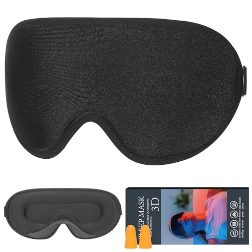 ASLLRISON 横向き寝用スリープマスク 女性用 MenZero 眼圧 3Dスリーピングマスク 100%遮光特許取得済デザイン ナイト目隠し (ブラック)
