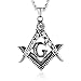 HZMAN Mens Cubic Zirconia Freemason Symbol Masonic Stainless Steel Pendant Necklace 24 inch Chain (Silver)