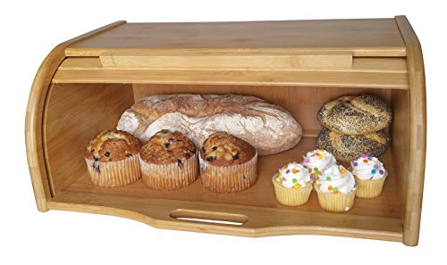Large bread box bread basket wooden box storage boxes kitchen counter organizer, roll top breadbox. bread boxes for kitchen countertop. Bamboo wooden boxes. (Natural) - Image 5