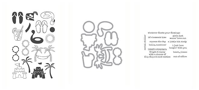 Ellen Hutson, Essentials by Ellen, Summer Doodles and Sentiments Stamp & Die Set Combo, Stamping, Papercrafts, Card Making, Scrapbooking, DIY, Beach,