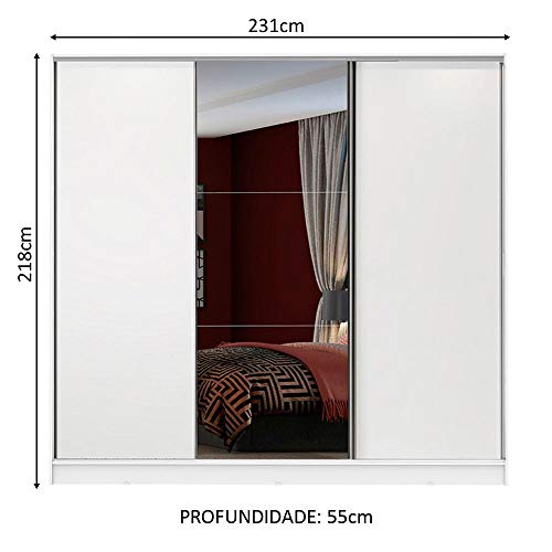 Guarda Roupa Casal 100% Mdf Madesa Zurique 3 Portas de Correr com Espelho - Branco