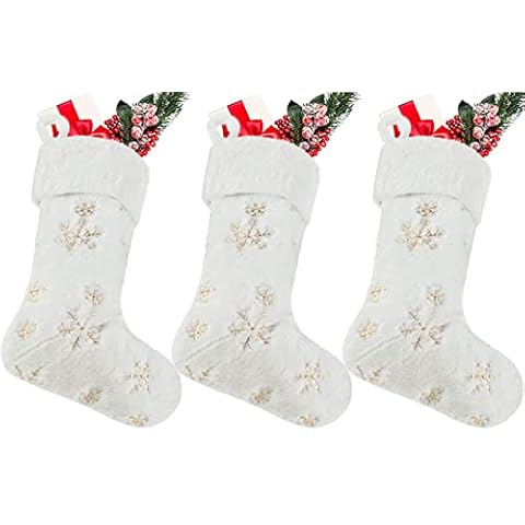Plüsch Nikolausstrumpf Weihnachtsstrümpfe 3er Set Groß Weihnachten hängende Taschen Weihnachtsfeiertagsstrumpf Weihnachtsbaum Kamin hängende Ornamente Geschenkhalter Weihnachtsdekorationen Cover