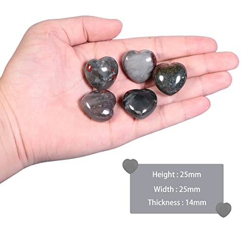 Nupuyai 5pcs Africa Bloodstone Crystal Heart Love Palm Worry Stone for Chakra Reiki Healing Carved Stone for Home Decoration 2.5cm - Image 2