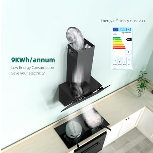 FIREGAS Campana extractora 60cm, Motor sin escobillas, Digital touch, 3 velocidades, LED, Recirculante y Extracción, Incluye filtro de carbón, Campana Inclinada Cristal Negra - imagen 9