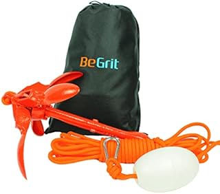 BeGrit Kayak Anchor 3.3 lb Small Boat Anchor Kit Folding Grapnel Anchor Carbon Steel for Canoe Jet Ski SUP anchor with 32.8 ft ø 6 mm Anchor Line Carrying Bag