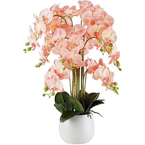 Ziosxin 12 Bunches Artificial Orchids Pink Orchids Silk Orchids Artificial Orchid Plants in White Pots False Flower Arrangements ​Artificial Decor Home Decor Kitchen Decor Dining Tables Centerpieces Cover