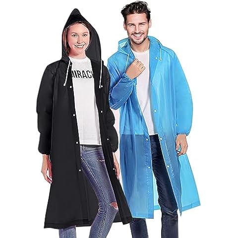 NVioAsport Rain Ponchos for Adults, (2 Pack) Reusable Waterproof Rain Coat with Drawstring Hood and Elastic Cuff Sleeves -Black & Blue Cover