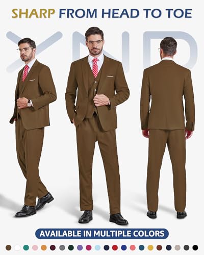 YND Men's Slim Fit 3 Pieces Suit, One Button Solid Jacket Pants Set with Tie for Wedding Party Business Prom2