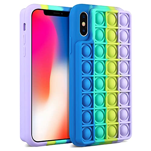 Aemotoy for iPhone X Bubble Phone Case Push Fidget Sensory Toy Soft Silicone Rubber Cover Stress Reliever for Women Girls Hard Shell Shockproof Protective for iPhone Xs X 10 5.8 inch,BluePurple