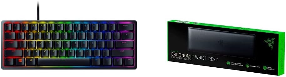 Razer Huntsman Mini 60% Gaming Keyboard + Ergonomic Wrist Rest for Mini Keyboards Bundle Linear Optical Switches - Classic Black