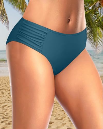 Image of Tempt Me Women Bikini Bottoms Mid Waist Bathing Suit Swimsuit Ruched Swim Bottom
