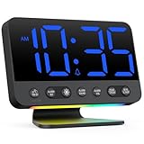 AuroraCalm Digital Alarm Clock with Large Numbers for Bedrooms: Bold Display Readable Across The Room with 5 Level Brightness - 5 Alarm Sounds 8 Night Lights for Kids Seniors Teens - Blue