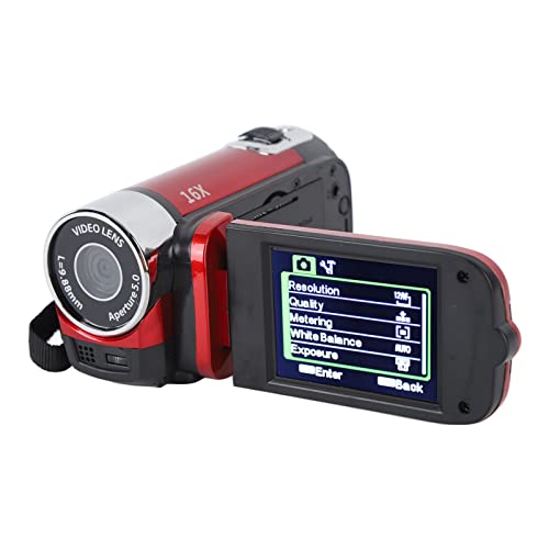 Video Camera for Vlogging, 1080P Full HD Camcorder, 16MP 16X Digital Zoom, 2.7in TFT Rotatable Screen, with Fill Light and USB Port, Catch Wonderful Moments (Red)