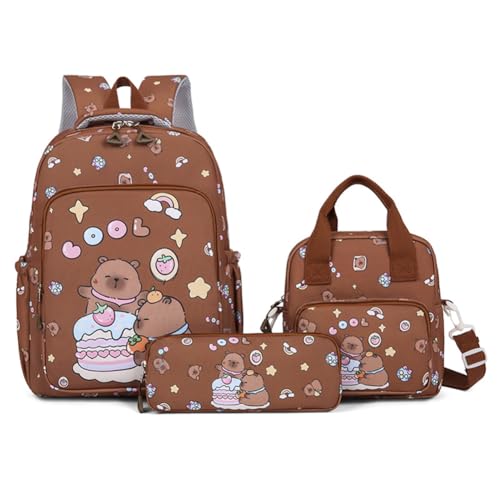 Capybara Cartoon schools Backpack Set for Children with Lunch and pencil cases
