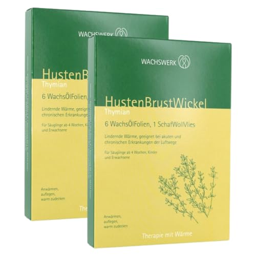 HustenBrustWickel Thymian | Babys, Kinder & Erwachsene | (12 Stück inkl. 2 x Schafwollvlies) | WACHSWERK | inkl. eBook 'Hausmittel bei Erkältung & Co.'