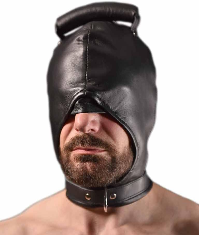 Leather Bondage Hood - Bondage Mask with a Handle on Top - Hood-Handle