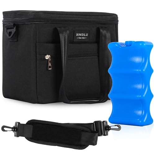 Image of Xinsilu Black Baby Bottle Cooler Bag with Ice Pack, Fits 6 Bottles, 9 Oz Capacity, Insulated, Portable, Travel, Daycare