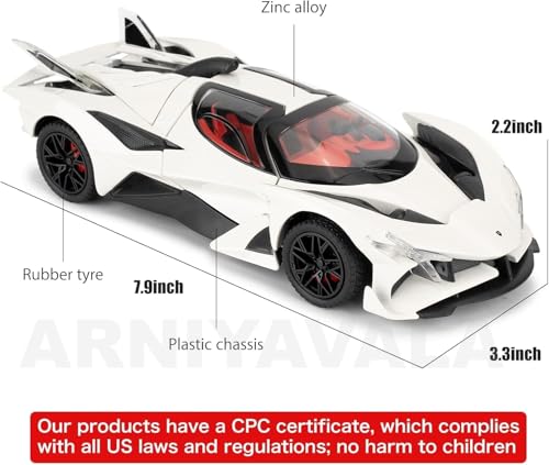 Image of 1 /24 Apollo EVO Alloy Car Model Pull Back Function with Realistic Sound & Bright LED Lights Perfect Toy Car for Kids & Collectors (White)