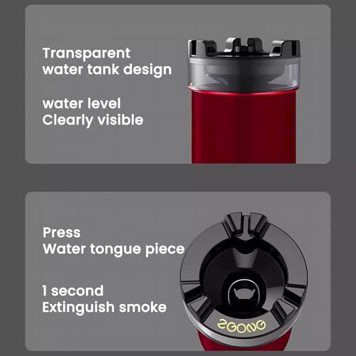 Image of Stainless Steel Ashtray with Water Tank - Quick Extinguishing, Windproof & Ash-Proof, Detachable & Easy to Clean Odor-Proof Design - for Indoor, Outdoor, Car, Office, and Home Use (Red)