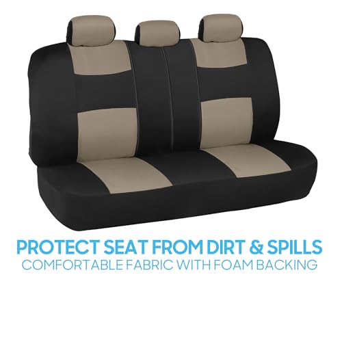 Image of BDK PolyPro Car Seat Covers Full Set in Light Beige on Black, Front and Rear Split Bench Seat Covers for Cars, Easy to Install Car Seats Cover Set and Accessories for Auto Trucks Van SUV - Light Beige