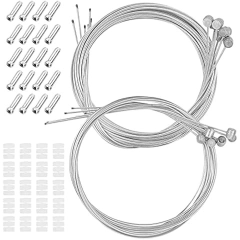 Chstarina Bicycle Brake Cable 2 Set, 6 * 1.75M + 6 * 2M Road Bike Gear Cables Brake Inner Cable Shift Wire with 20pcs Cable End Crimps Caps for Universal Mountain Bike Cover