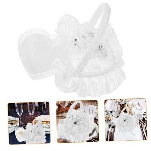 Ciieeo Heart-Shaped Lace Ring Pillow Wedding Ring Holder Box Engagement Box for Wedding Decor