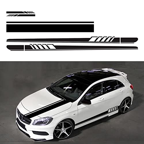 BLAJR Juego de 5 pegatinas de vinilo para coche, diseño de rayas de carreras, decoración para espejo retrovisor, capó, puerta, universal, para coche, SUV, camión (negro)