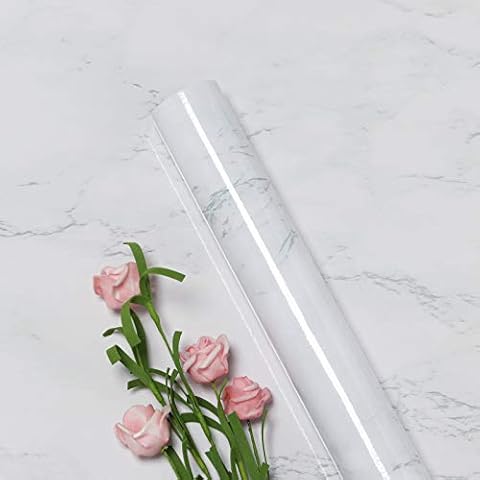 Contact Paper 40x200CM Marble Wallpaper White Sticky Back Plastic Vinyl Roll Smooth Surface Grey Marble Self Adhesive Wallpaper for Kitchen Countertop Furniture Stickers Marble Removable Wallpaper Cover