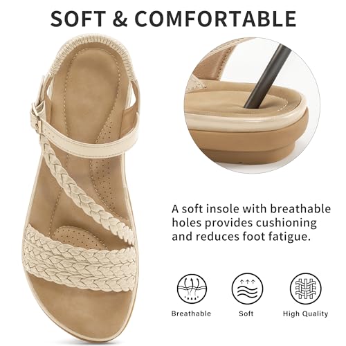 Image of Aomigoct Dressy Womens Sandals Summer: Comfortable Strappy Flats Sandals Women - Casual Walking Woman Shoes