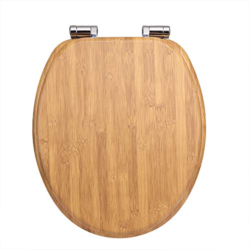Casaria WC Sitz Toilettendeckel mit Absenkautomatik Bambus Toilettensitz MDF Holz rostfreie Metall Scharniere Holz Klobrille