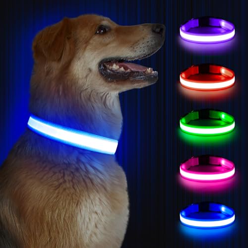 Kpuplol Leuchthalsband Hund, Hundehalsband Leuchtend, Wiederaufladbar Hundehalsband Leuchtend LED Halsband für Hunde Einstellbare Größe, 3 Beleuchtungsmodi für Kleine Mittlere Große Hunde