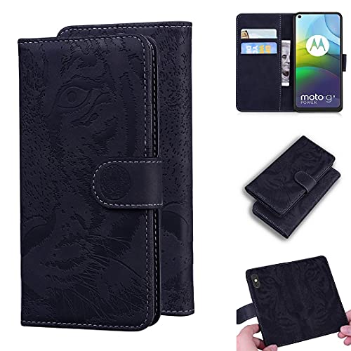SATURCASE Funda para Motorola Moto G9 Power Case Cool Tiger Embossing Cuero PU Flip Dual Magnet Wallet Stand Ranuras para tarjetas Funda protectora para Motorola Moto G9 Power (negro)