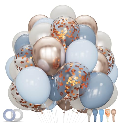 Image of 68Pcs Dusty Blue and Champagne Gold Balloons 12 Inch Sand White Pastel Baby Blue Confetti Balloon for Boy Baby Shower Bridal Shower Birthday Wedding Party Decorations.