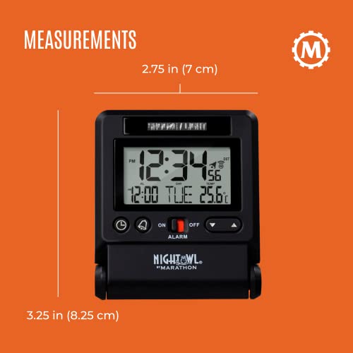 Marathon Atomic Travel Alarm Clock With Auto Night Light, Black - 12 Or 24-Hour Time, Six Time Zones, Indoor Temperature, Date - One Aaa Battery Included #TOP4