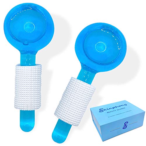 Ice Globes for Facials - 2PC Blue Beauty Globes Roller for Face, Neck and Skin Massage - Cooling Facial Tool for Puffiness, Dark Under Eye Circles, Wrinkles, Sinus and Headache Relief by Skinphony
