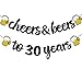 Joymee Cheers & Beers to 30 Years Black Glitter Banner for 30th Birthday Wedding Aniversary Party Supplies Decorations - PRESTRUNG (Cheers & Beers to 30th Years)