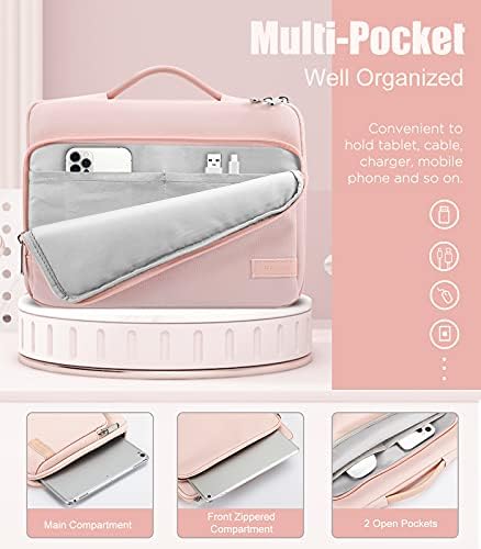 MoKo 9-11 Inch Tablet Sleeve Bag Carrying Case with Retractable Handle Fits iPad air 5 10.9" 2022, iPad Pro 11 2021-2018, iPad 9/8/7th Gen 10.2/Air 4 10.9/9.7,Tab A 10.1/Tab S8+ 12.4", Pink