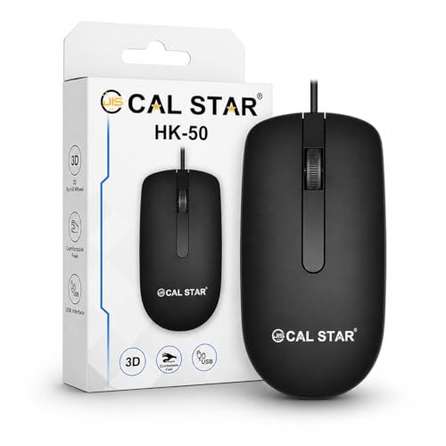 CAL STAR HK-50 Wired Office Mouse - 1600 DPI Ergonomic Design USB Connectivity Smooth 3D Scrolling Plug & Play 1.10M Cable Length- Comfortable and Durable for Everyday Use